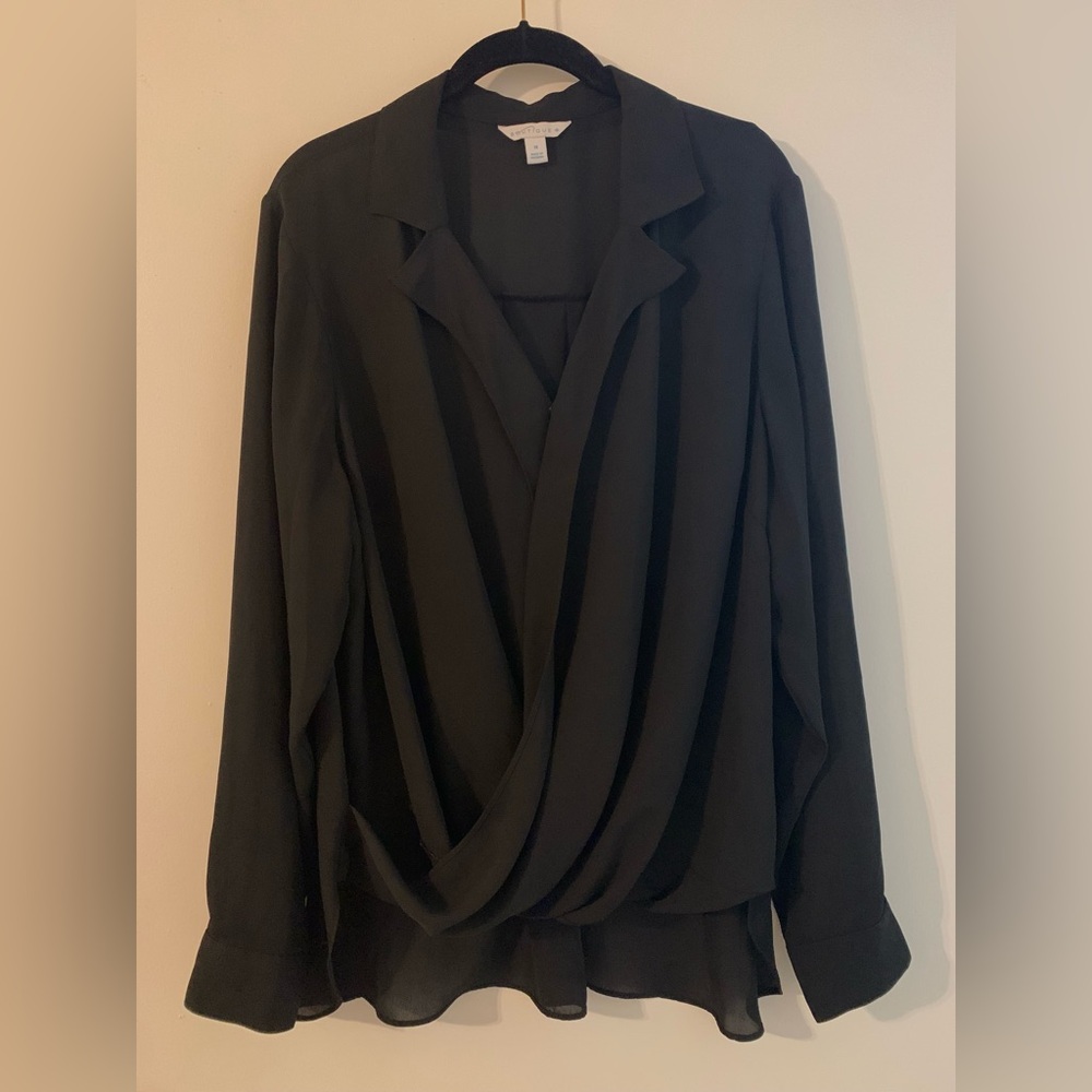 Lightweight, faux-wrap blouse